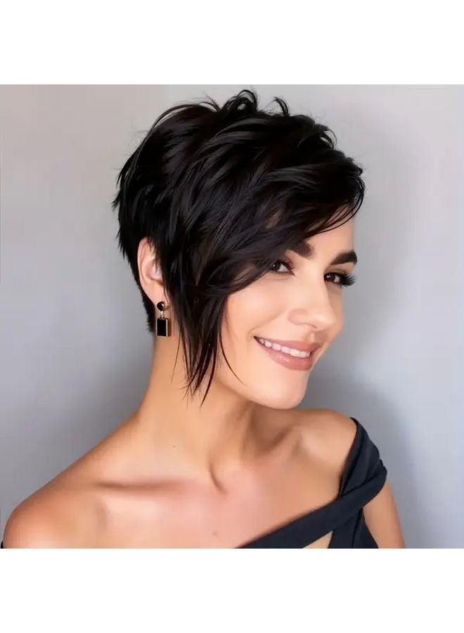 Short Pixie Cut Human Hair Wig 8 Inch 1B Color Glueless Lace Wig For Daily Party Wear - Image 5